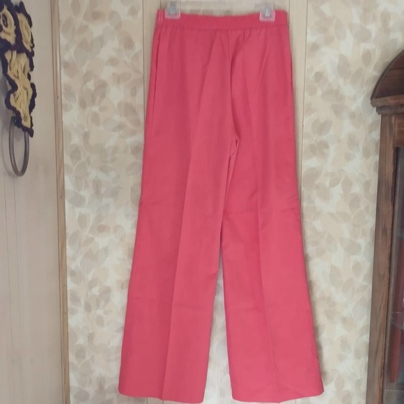 Vintage 1970s Disco Retro Salmon Pink Polyester Bell Bottom Pants - Picture 9 of 9